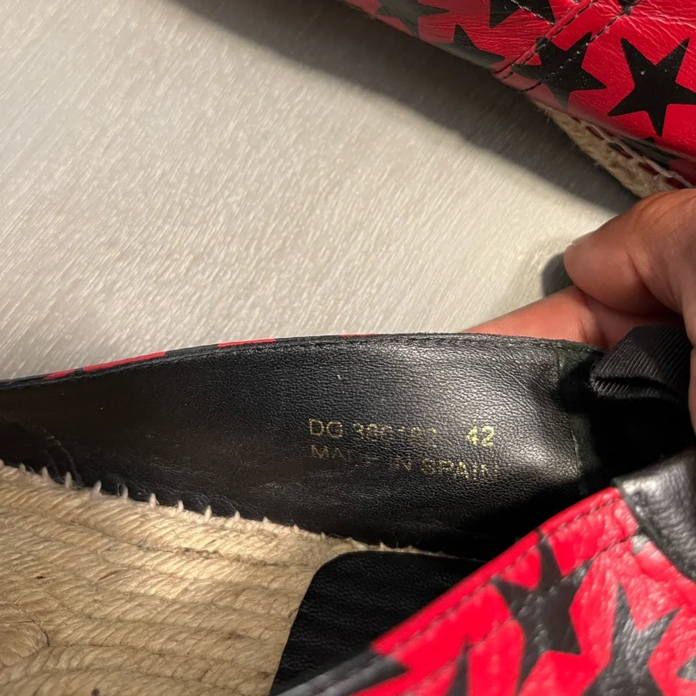 Saint Laurent Red and Black Star-Print Espadrille Loafers